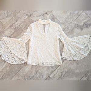Wayf Ivory Lace Bell Sleeve Blouse